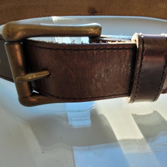 Vintage Brown Leather Belt with Brass Buckle Size M - Picture 3 of 6